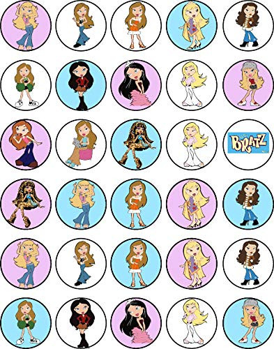 30 x Edible Cupcake Toppers Themed of Bratz Collection of Edible Cake Decorations   Uncut Edible on Wafer Sheet