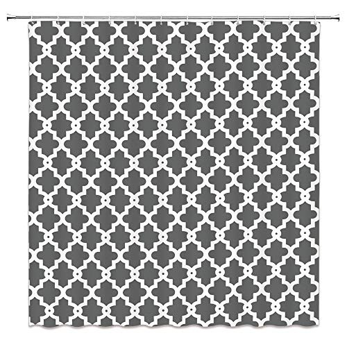 AMFD Geometric Shower Curtain Grey and Silver Simple Flower Pattern Polyester Fabric Waterproof Mildew Resistant 70 x 70 Inches Include Hooks