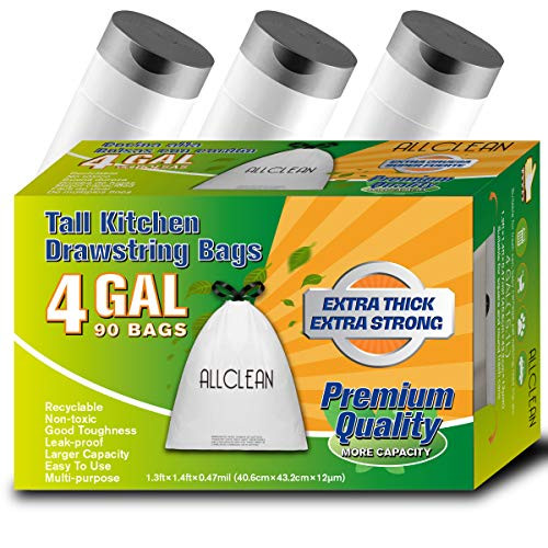 4 Gallon Trash Bags Small Drawstring Garbage bags 90Count Strong Can Liners Wastebasket Bin Liners Plastic Rubbish Bags Unscented White for Bathroom Bedroom Office Kitchen Home Cat Litter