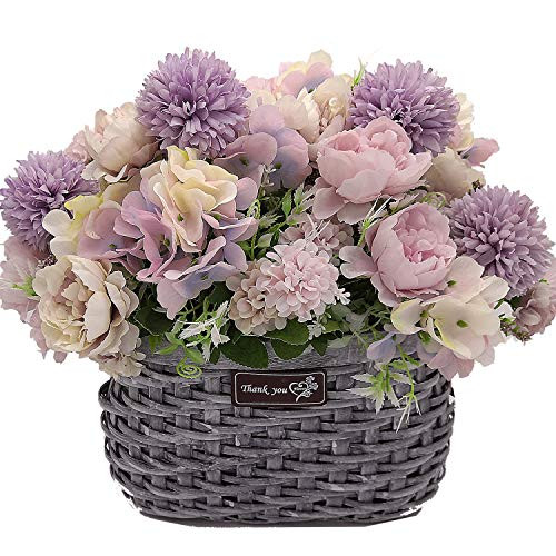 Grunyia Artificial Flowers 4 Bouquet Fake Peony Silk Hydrangea Camellia Faux Daisy Bouquet Wedding Centerpieces Table Arrangements Decoration  Purple