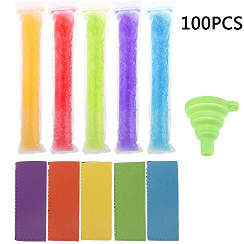 106 Pieces Popsicle Bags Ice Pop Sleeves Disposable Ice Pop Mold Bags DIY Popsicle Molds Bags with Silicone Funnel for Home Kitchen Summer Yogurt Juice Ice Pop Sleeves