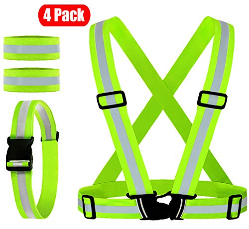 Reflective Vest Reflective Glow Belt with 2Pack Reflector Armbands Adjustable Elastic Safety Vest Outdoor Reflective Belt High Visibility Ultralight   Comfy for Running Jogging Walking Cycling
