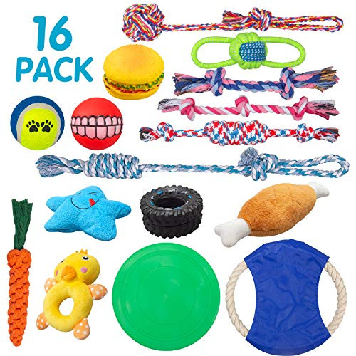 SOKUTOM Dog Puppy Toys 16 PackPuppy Chew Toys for Playtime and Teething Dog Chew Toys Rope Toys Ball Toys Squeaky Toys and frisbees Included Dog Toys for Small to Medium Dogs