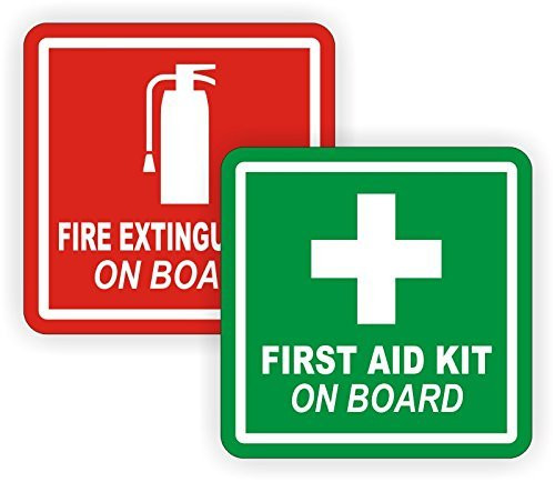 3  Fire Extinguisher   First Aid Kit on Board Vinyl Decals   Stickers   Labels Pair