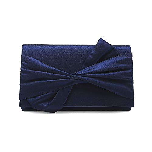 iXebella Satin Evening Bag Bow Flap Clutch Purse for Women Formal Party Prom Wedding  Midnight Blue