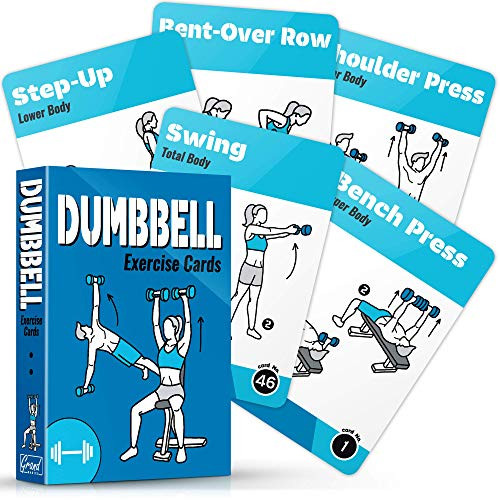 GRAND BASICS Dumbbell Workout Cards Deck  Perfect Large Size Dumbbell Exercise Cards for Home or Travel  Fitness Cards Includes 50 Different Exercises with Bonus Cards