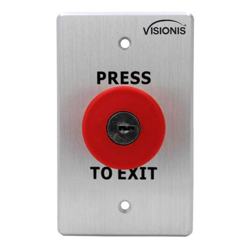 Visionis VIS 7031 Indoor Big Red With Cylinder Key Request To Push To Exit Button For Door Access Control With NC COM And NO Outputs