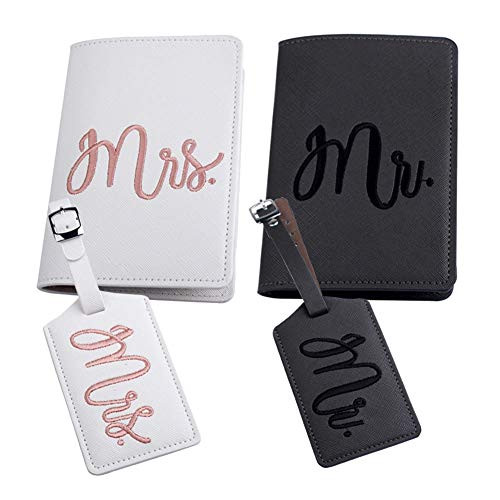 Mr and mrs passport covers and luggage tags gift set?Honeymoon embroidery Travel Luggage Tags Passport Cover for Wedding Bridal Shower Gift