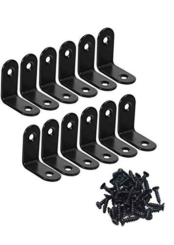 Millie Black Corner Brace Angle Bracket Stainless Steel Black Corner Braces Joint Right Angle Bracket Shelf Bracket with Screws 12Pack