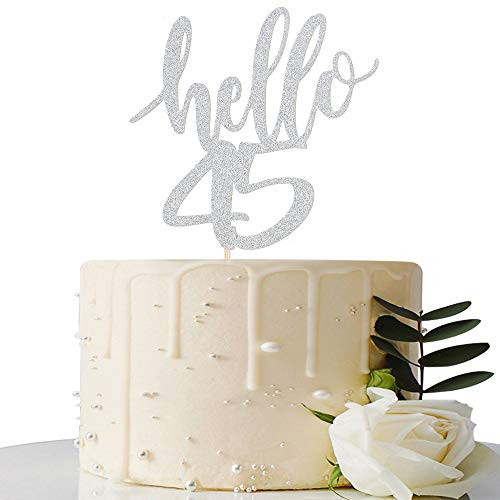 Hello 45 Cake Topper 45th Birthday 45th Anniversary Party Cake Decoration 45th Birthday 45th Anniversary Party Decorations Supplies Silver Hello 45 Hello 45 Cake Topper 45th Birthday 45th Anniversary Party Cake Decoration 45th Birthday 45th Anniversary Party Decorations Supplies Silver Hello 45