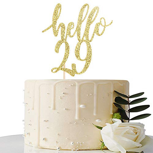 Hello 29 Cake Topper  29th Birthday   29th Anniversary Party Cake Decoration 29th Birthday   29th Anniversary Party Decorations Supplies  Gold Hello 29