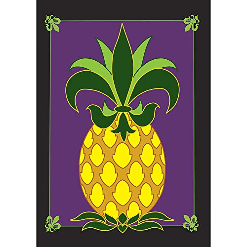 Friendship Pineapple Fleur de Lis on Purple 18 x 13 Rectangular Double Applique Small Garden Flag