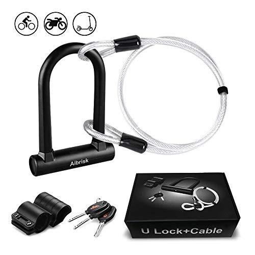 Aibrisk Bike U Lock U Lock Bike Lock Heavy Duty 16mm Shackle 4ft Length Security Cable with Mounting Bracket for Bicycle Motorcycle Scooter