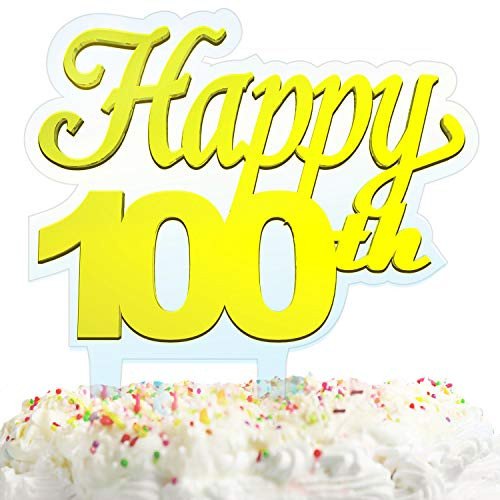 Happy 100th Birthday Acrylic Cake Topper Decorations for Birthday Theme Picks Cheers to 100 Years Old Party Decor Supplies Gold