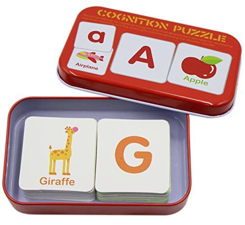 RARITY-US 56pcs ABC Anti-Tear Learning Alphabet Puzzle Cards Flash Cards, Jigsaw Shape Matching Puzzle Cognitive Early Educational Learning Toys with Storage Box
