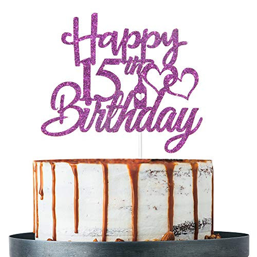 Purple Glitter Happy 15th Birthday Cake Topper 15th Birthday Decoration Supplies Fifteen Years Old Cake Topper Purple Glitter Happy 15th Birthday Cake Topper 15th Birthday Decoration Supplies Fifteen Years Old Cake Topper