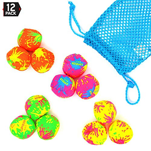 Big Mo's Toys Splash Balls - Neon Drawstring Mesh Bag and Cool Water Balls for Pool - 12 Pack Set