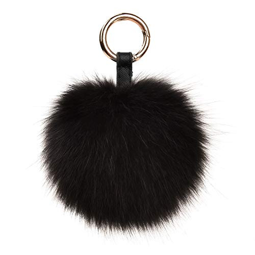 Genuine Fox Fur Pom Pom Keychain Bag Purse Charm large Fluffy Fur Ball Keychains