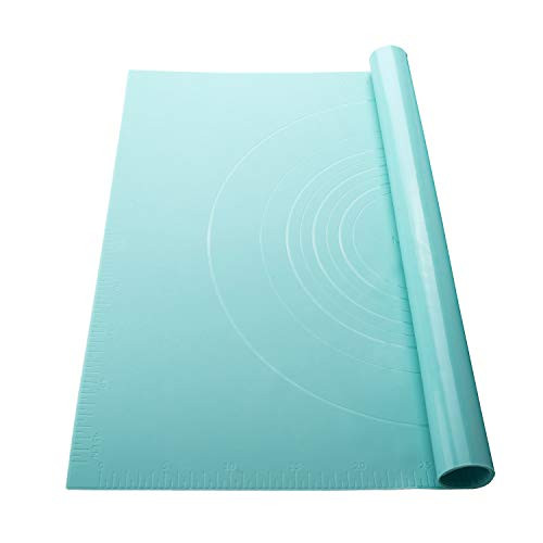 MEFAM Silicone Mat for Baking 276¡±x177¡± Pastry Mat Non Stick Heat Resistant Food Safe Baking Mat with Measurements for Rolling Dough Making Pizza Pie Macaron Bread Mint Green