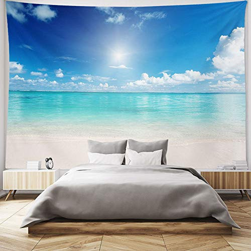 HIYOO Home Nature Art Wall Hanging Fabric Tapestry Tropical Ocean Sea Coast Beach Waves Theme Decor for Dorm Room Bedroom Living Room Party Background   Sunshine Beach 90  W x 60  L
