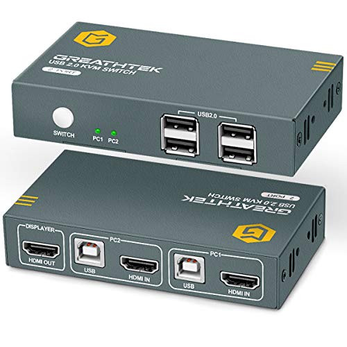 KVM Switch HDMI 2 Port 4 USB 20 Hub UHD 4K 30Hz with HDMI and USB B Cables