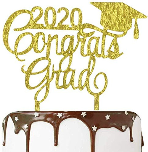 Awyjcas 2020 Congrats Grad Cake Topper   Class of 2020 Graduate Party Decorations Supplies   High School Graduation College Graduate Cake Topper  Gold