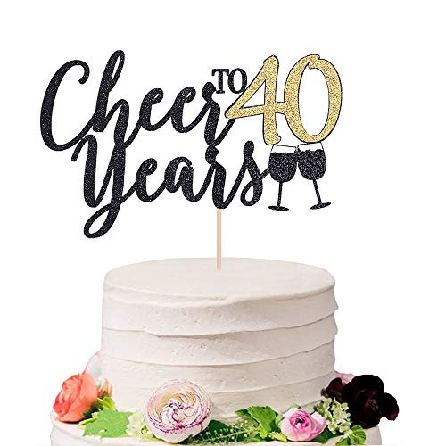 Eiveny Cheers to 40 Years Cake Topper   Black English   Golden Numbers Glitter Happy Birthday Cake Topper   WeddingAnniversary Party Decorations  40th