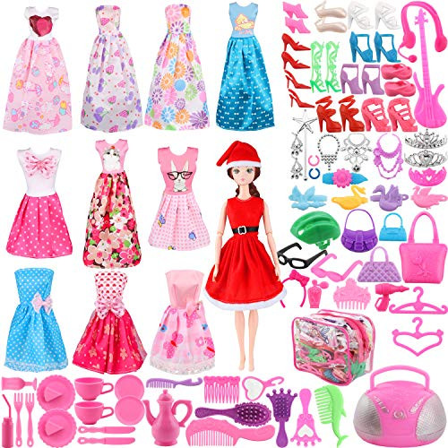 SOTOGO Doll Clothes Set Fit for Barbie Dolls Include 11 Pack Clothes Party Grown Christmas Outfits and 90 Pcs Different Doll Accessories for Little Girl SOTOGO Doll Clothes Set Fit for Barbie Dolls Include 11 Pack Clothes Party Grown Christmas Outfits and 90 Pcs Different Doll Accessories for Little Girl