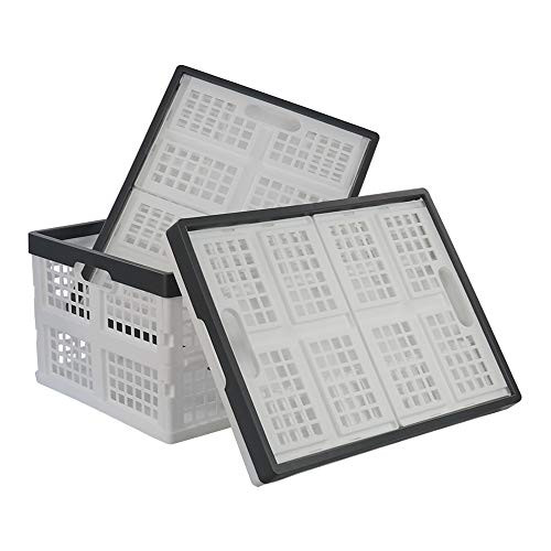 Teyyvn 30 Liter Plastic Collapsible Storage Basket Folding Crates Bins Box 3 Pack