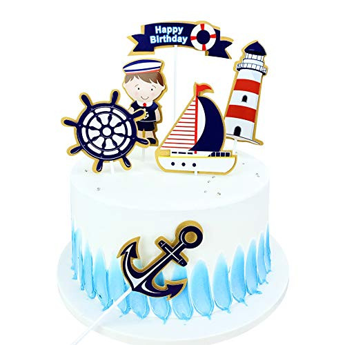 Cartoon Ocean Sailing Yacht Boat Nautical Pirate Ship Themed Cake Toppers for Kids Happy Birthday Party Decorations Cartoon Ocean Sailing Yacht Boat Nautical Pirate Ship Themed Cake Toppers for Kids Happy Birthday Party Decorations