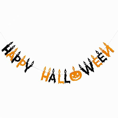 Happy Halloween Banner Bunting with Pumpkin Sign   Little Decorations Supplies for Home   Mantle Spooky Pumpkin Garland Party Decor   Indoor Trick or Treat   Fall Hanging Accessory Fireplace Banners