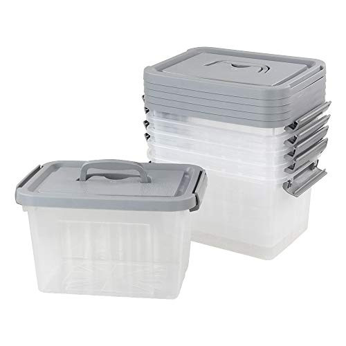 Neadas Small Clear and Grey Plastic Portable Storage Bins Latch Box Container 6 Packs