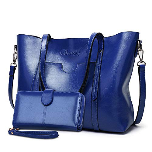 Purses and Handbags for Women Large Shoulder Tote Satchel Purse Work Bags with Matching Wallet  Blue