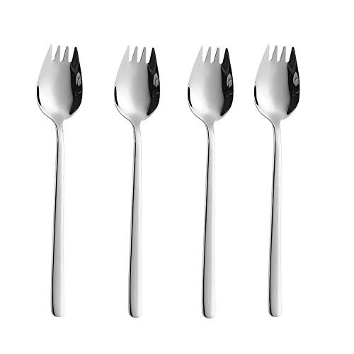 4 pack Sporks Stainless Steel Sporks for Everyday Household Use 82 Inch Ice Cream Spoon   Salad Forks Fruit Appetizer Dessert  silver