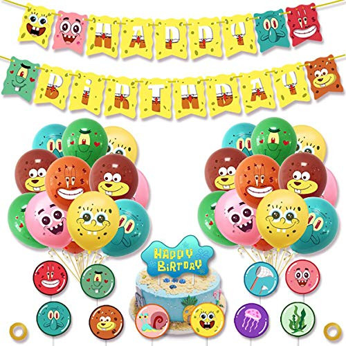 TOXYU Spongebob Party Supplies for Boys Baby Birthday Decorations Includes Spongebob happy birthday banner spongebob balloons happy birthday cake topper 10pcs Round cupcake toppers TOXYU Spongebob Party Supplies for Boys Baby Birthday Decorations Includes Spongebob happy birthday banner spongebob balloons happy birthday cake topper 10pcs Round cupcake toppers