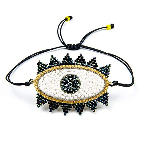 Eralove Evil Eyes Miyuki Seed Beads Bracelet for Women Girls Bangle with Adjustable Good Luck Retro Amulet Jewelry ? Evil Eyes?