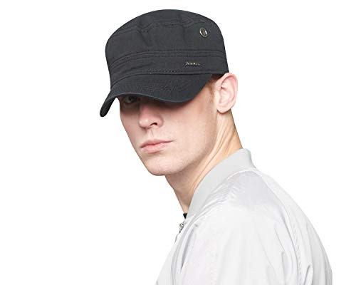 CACUSS Men s Caps Army Hat Cotton Classic Military Hats Adjustable Comfy Cadet Hat Vintage Flat Top Cap Baseball Cap  Black
