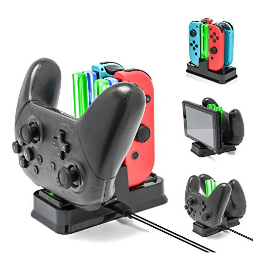 Controller Charger for Nintendo Switch, Charging Dock Stand Station for 4 Switch Joy-con or 2 Pro Controllers with Charging Indicator and a USB Type C Charging Cable