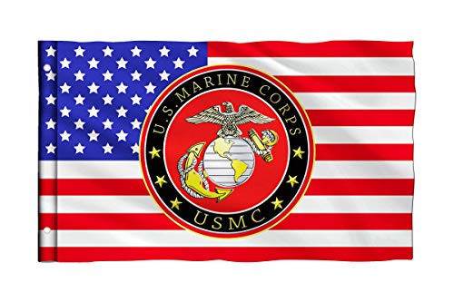 Bonsai Tree Marine Corps USMC Flag 3x5 Ft One Sided Double Stitched American Flags Brass Grommets Patriotic Garden House Outdoor Banner
