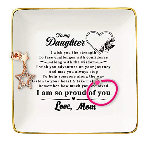 To My Daughter  Ceramic Jewelry Holder Ring Dish Trinket Tray  Inspirational Daughter Gifts from MomMother in LawStepmom   Birthday graduation Christmas Gifts