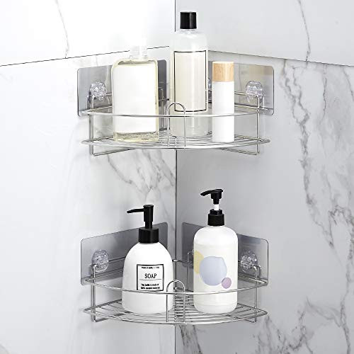 Hoomtaook Corner Caddy Shelves for Bathroom ShowerAdhesive Bathroom Shelf Waterproof Drilling Free Shower Shelves 2 Pack Corner Caddies
