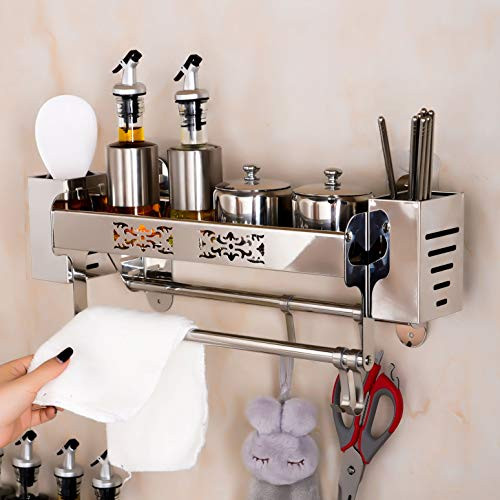 Spice Racks Wall Mounted Seasoning Shelf Spice Rack Storage Shelves for Kitchen Bathroom304 stainless steel Easy to AssembleNo Drilling