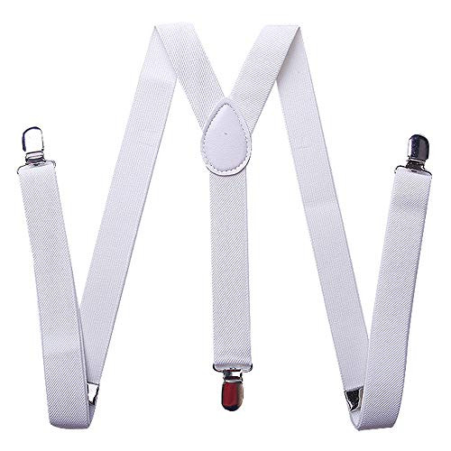 Huture Dress Suspenders for Men Women Solid Straight Clip Suspenders Strap Clips for Work Heavy Duty Pants Men s Clips Suspenders for Dress Tuxedo Adjustable Straps for Adult White