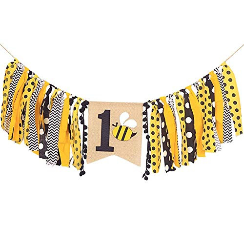 1st Birthday Banner for Baby   Bee Highchair Party Banner   First Birthday Party Theme Pull Flag   Bumble Bee Baby Shower Bee Garland   Smash Cake Decor?Photo Booth Props  Black Yellow