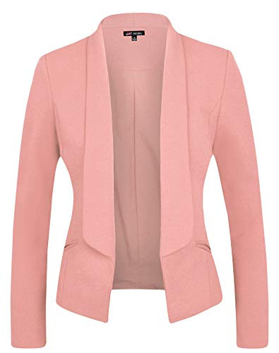Michel Women Long Sleeve Blazer Open Front Cardigan Jacket Work Office Blazer Rose X Large