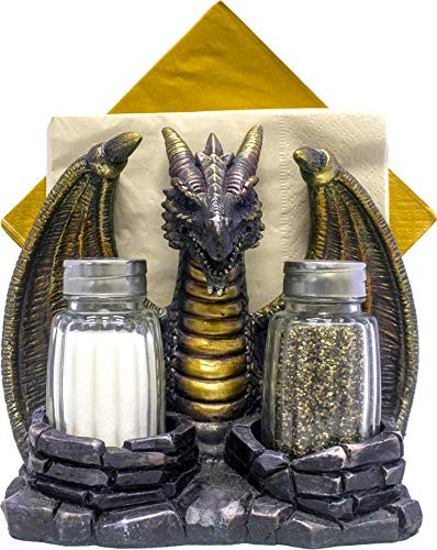 World of Wonders Ancient Guardians Exalted Seasonings  Dragon Napkin and Spice Holder   Spice Rack   Salt and Pepper Set   Salt and Pepper Shaker Set   Salt and Pepper Shakers
