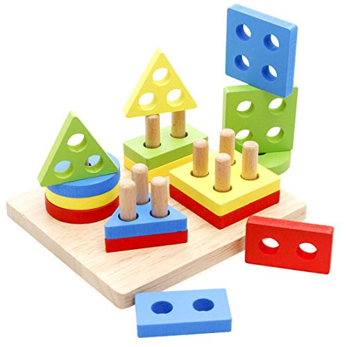 LYUS Shape Sorter Toy Wooden Puzzle Toddler Educational Preschool Toys Shapes Recognition Geometric Blocks Stacking Games for Kids
