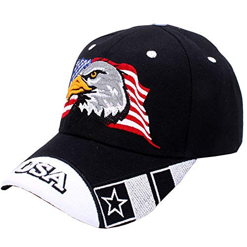ROWILUX American Flag USA Eagle Baseball Hat Cap for Women Men Adjustable 3D EmbroideredBlack