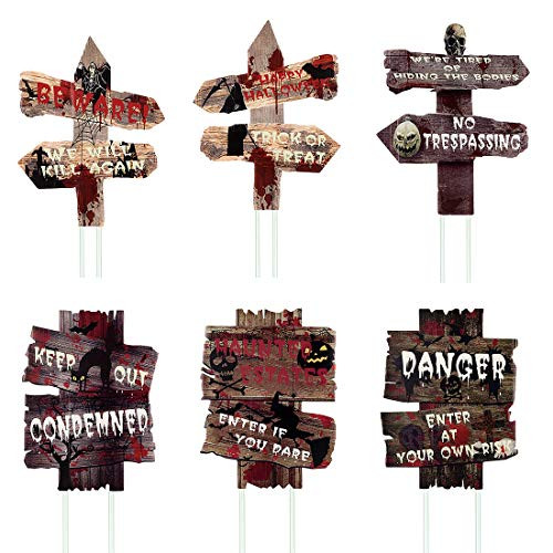 Anguslvy Halloween Decorations Outside Yard Signs Stakes Scary Beware Outdoor Decorations Zombie Vampire Graves Party Supplies  6PCS
