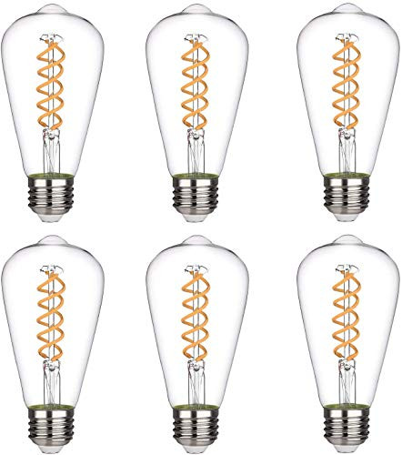 ST19 ST64  8W Vintage Edison LED Bulb Soft White 2700K Antique Flexible Spiral LED Filament Light Bulb800Lm Dimmable 8W Equivalent to 80W E26 BaseClear Glass  8W 2700K 6 Pack